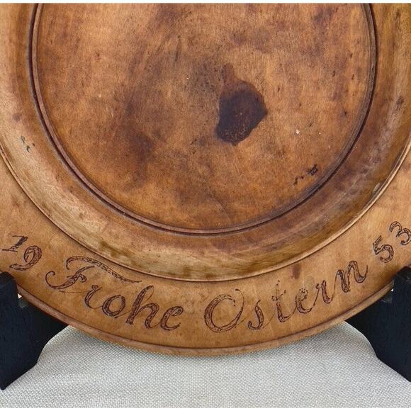 Our Daily Bread Vintage Hand Turned Wooden Plate Happy Easter 1953 - Picture 4 of 9